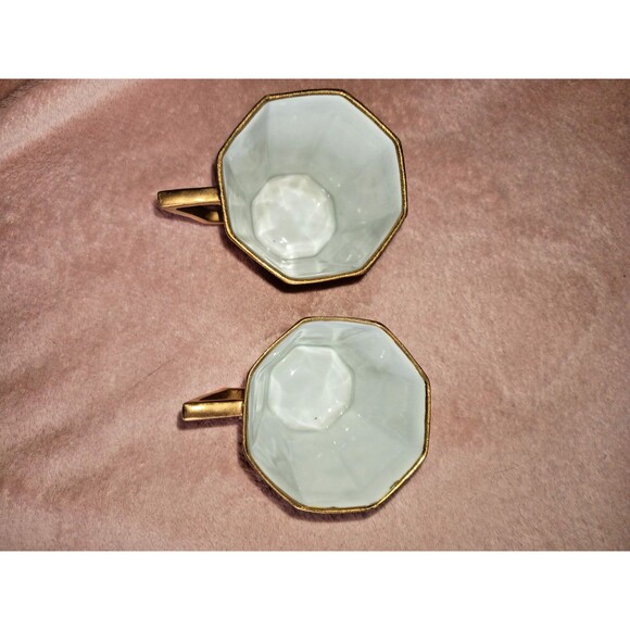 Antique Nippon Hand Painted Porcelain Chocolate Cups Marked Gold Gilt Blue - Picture 6 of 8